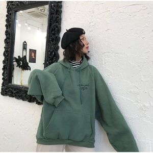 Iridescence Simple Style Green Oversized Hoodie